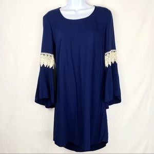 Paperdoll Navy Bell Sleeve Boho Dress Size Small